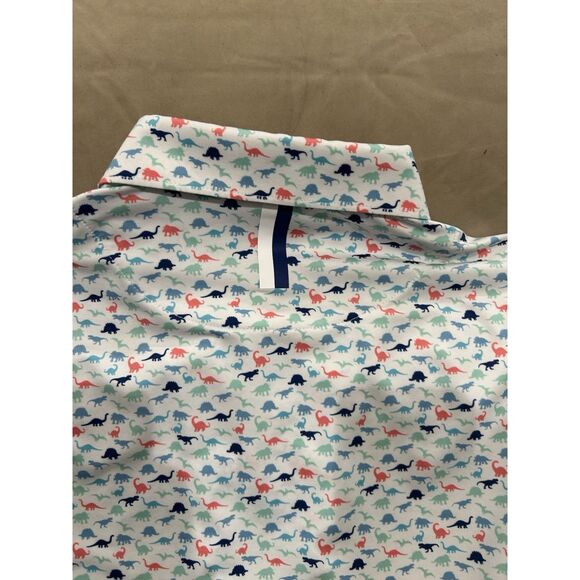 Rhoback Mens Medium Dinosaur Print Pattern Multicolor Golf Polo Shirt - Picture 7 of 7
